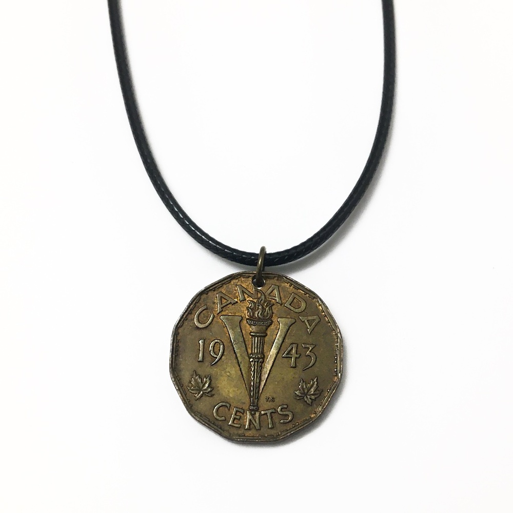 Authentic 1943 “Victory” Coin Necklace—Canadian 5-Cent Coin